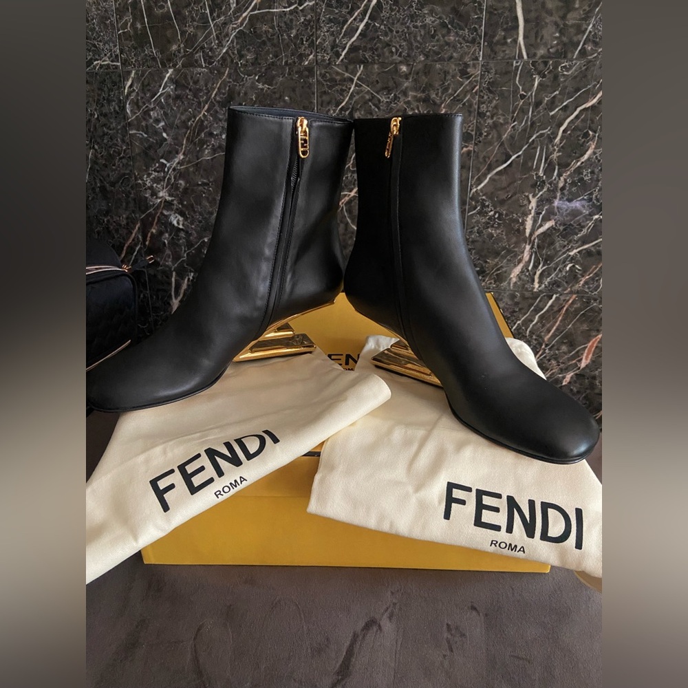 Fendi First Black Ankle Boots with Gold Heel. ⚜️ - Picture 13 of 16